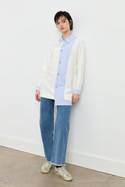 Striped Fabric Mixed Asymmetrical Knitted Tunic - Blue