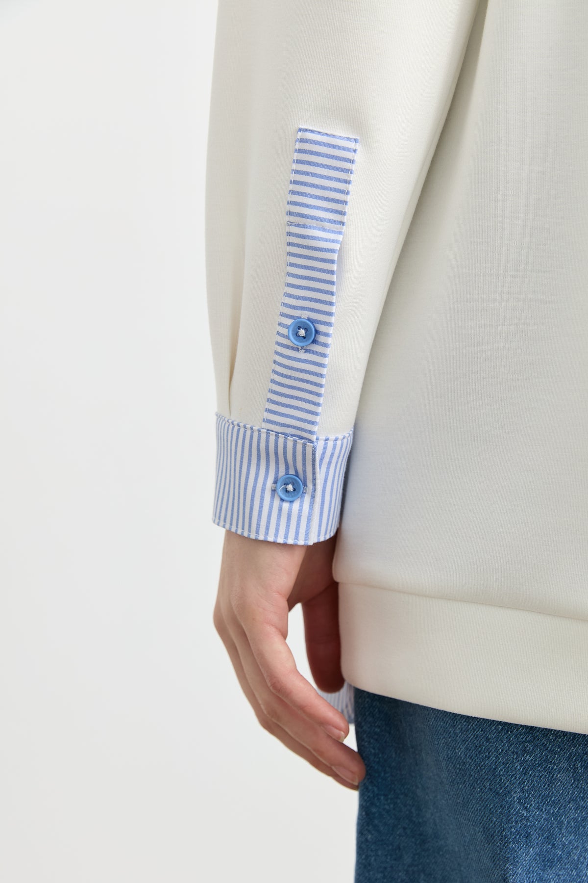 Striped Fabric Mixed Asymmetrical Knitted Tunic - Blue