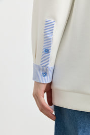 Striped Fabric Mixed Asymmetrical Knitted Tunic - Blue