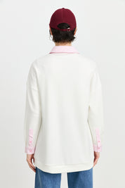 Çizgi Kumaş Mixli Asimetrik Örme Tunik - Pembe