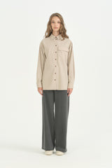 Çizgi Kumaş Mixli Oversize Spor Tunik - Bej