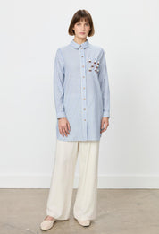 Striped Mixed Seashell Cotton Tunic Shirt - Indigo