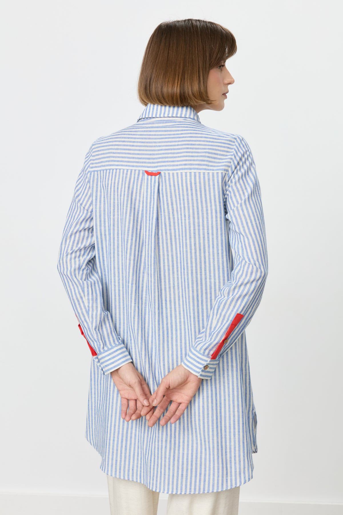 Striped Mixed Seashell Cotton Tunic Shirt - Indigo