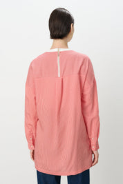 Çizgi ve Nakış Detaylı Örme Sweat - Mercan