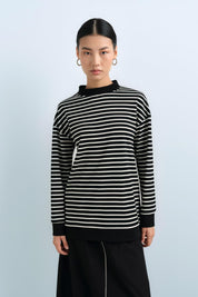 Çizgili Basic Sweat - Siyah