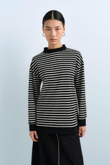 Çizgili Basic Sweat - Siyah