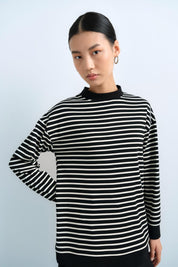 Çizgili Basic Sweat - Siyah