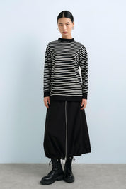 Çizgili Basic Sweat - Siyah