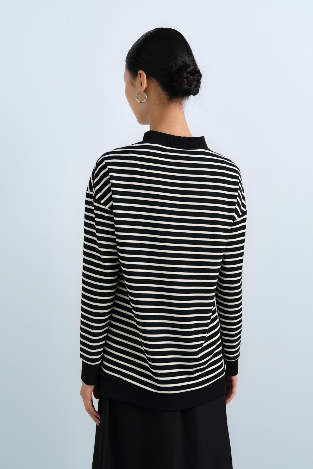 Çizgili Basic Sweat - Siyah