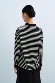 Çizgili Basic Sweat - Siyah