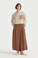 Striped Linen Crop Shirt - Beige