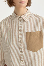 Striped Linen Crop Shirt - Beige