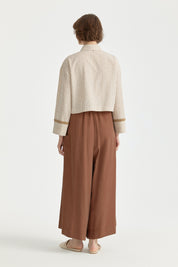 Striped Linen Crop Shirt - Beige