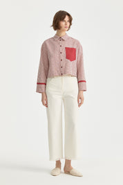 Striped Crop Linen Shirt - Burgundy