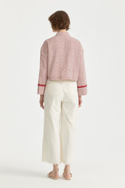 Striped Crop Linen Shirt - Burgundy