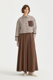 Striped Crop Linen Shirt - Coffee