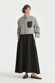 Striped Crop Linen Shirt - Black