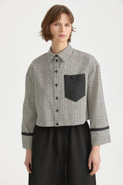 Striped Crop Linen Shirt - Black