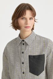 Striped Crop Linen Shirt - Black