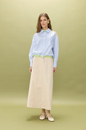 Çizgili Poplin Crop Pamuk Gömlek - Mavi