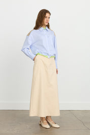 Çizgili Poplin Crop Pamuk Gömlek - Mavi