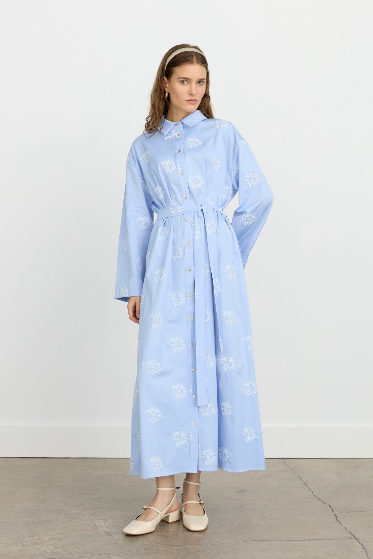 Çizgili Poplin Crop Pamuk Gömlek - Mavi