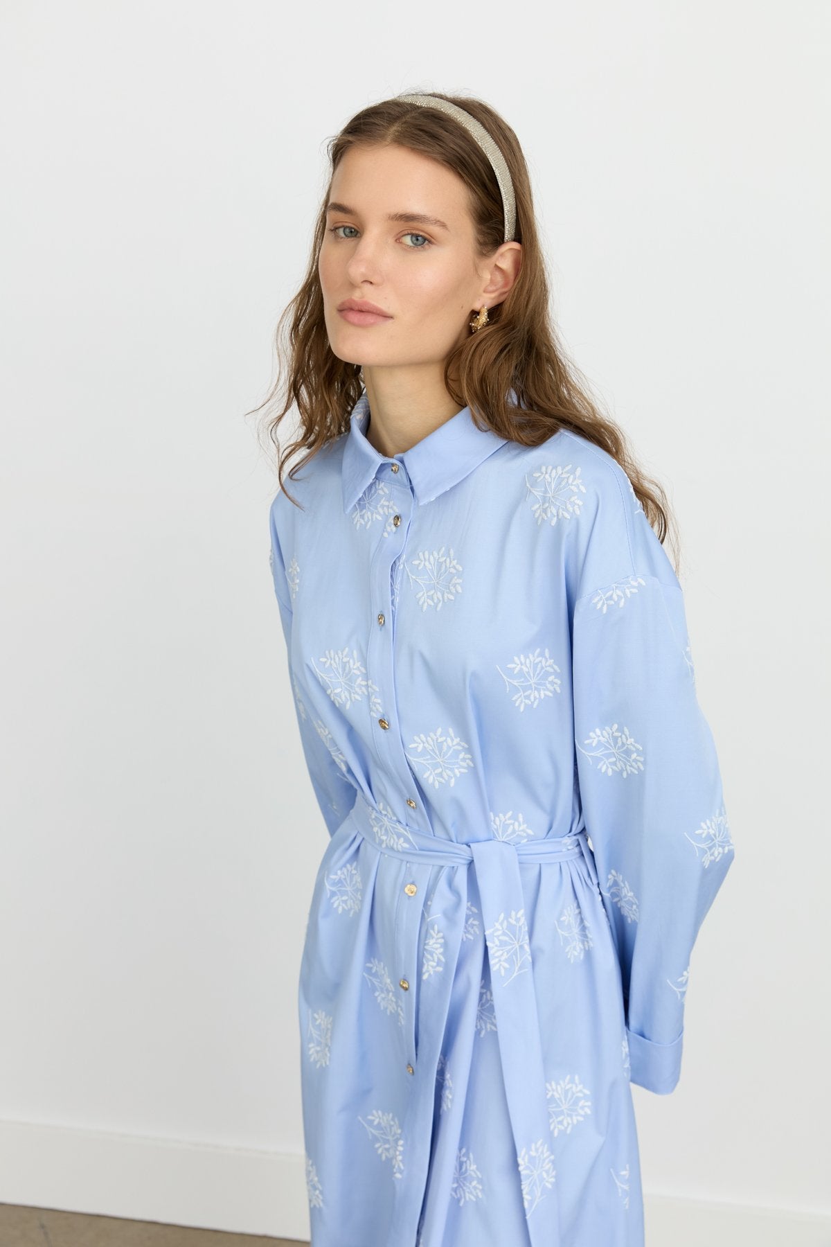 Çizgili Poplin Crop Pamuk Gömlek - Mavi