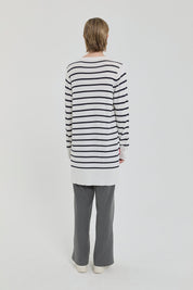 Çizgili Rayon Triko Tunik - Ekru