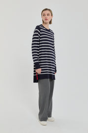 Çizgili Rayon Triko Tunik - Lacivert