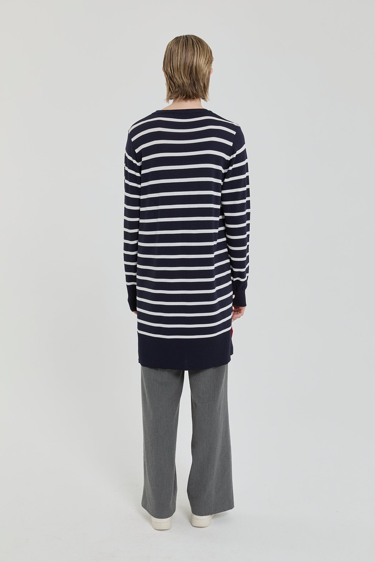 Çizgili Rayon Triko Tunik - Lacivert