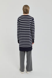 Çizgili Rayon Triko Tunik - Lacivert