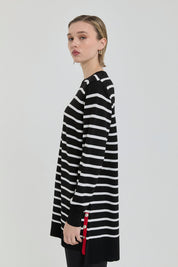 Çizgili Rayon Triko Tunik - Siyah