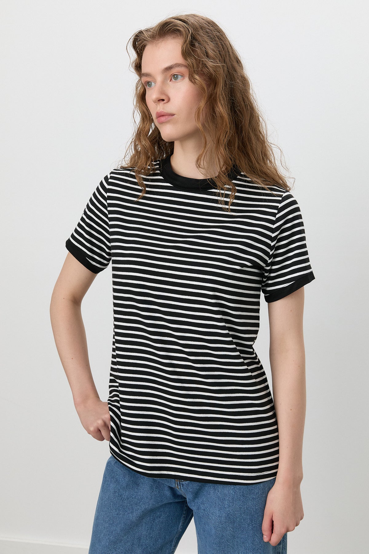 Çizgili T-Shirt - Siyah