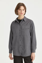 Striped Tunic with Pocket Detail - Dark Grey
