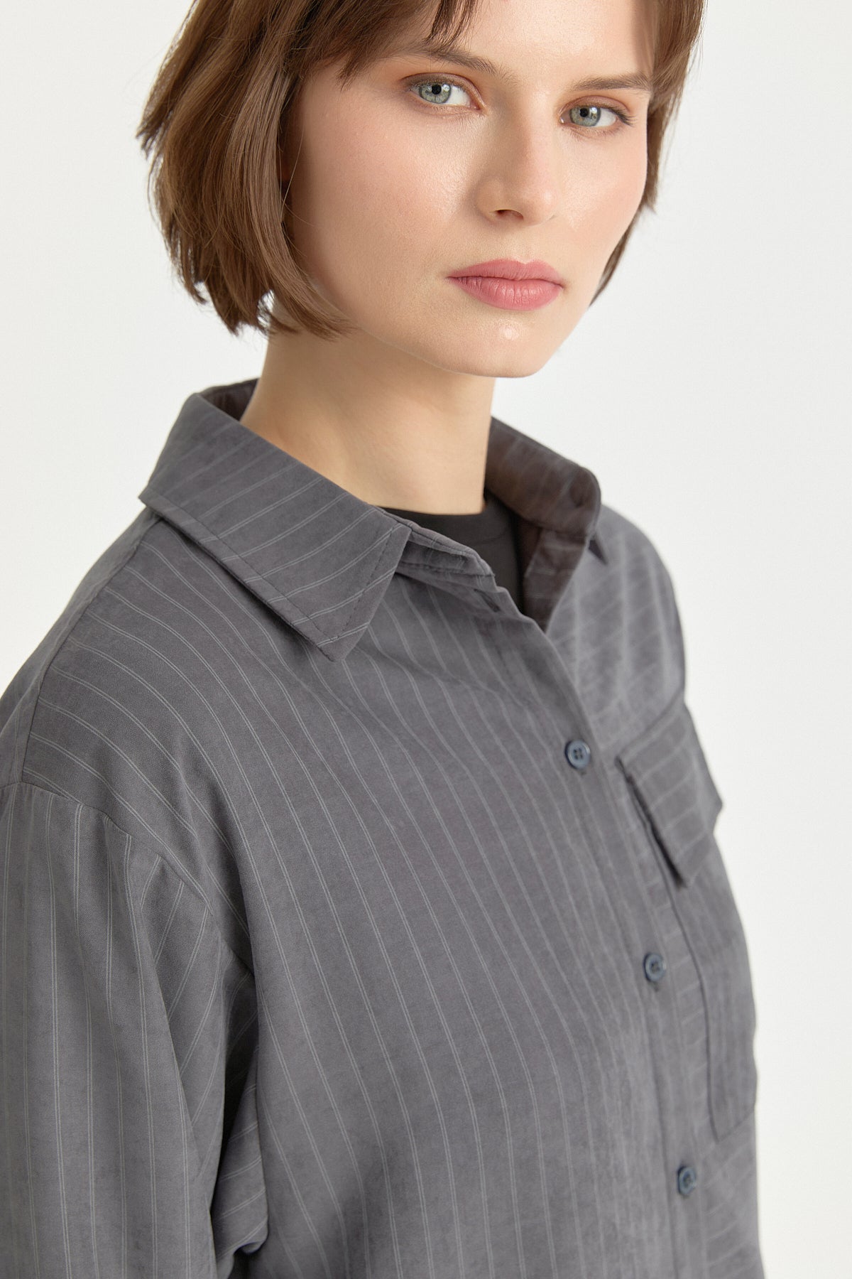 Striped Tunic with Pocket Detail - Dark Grey