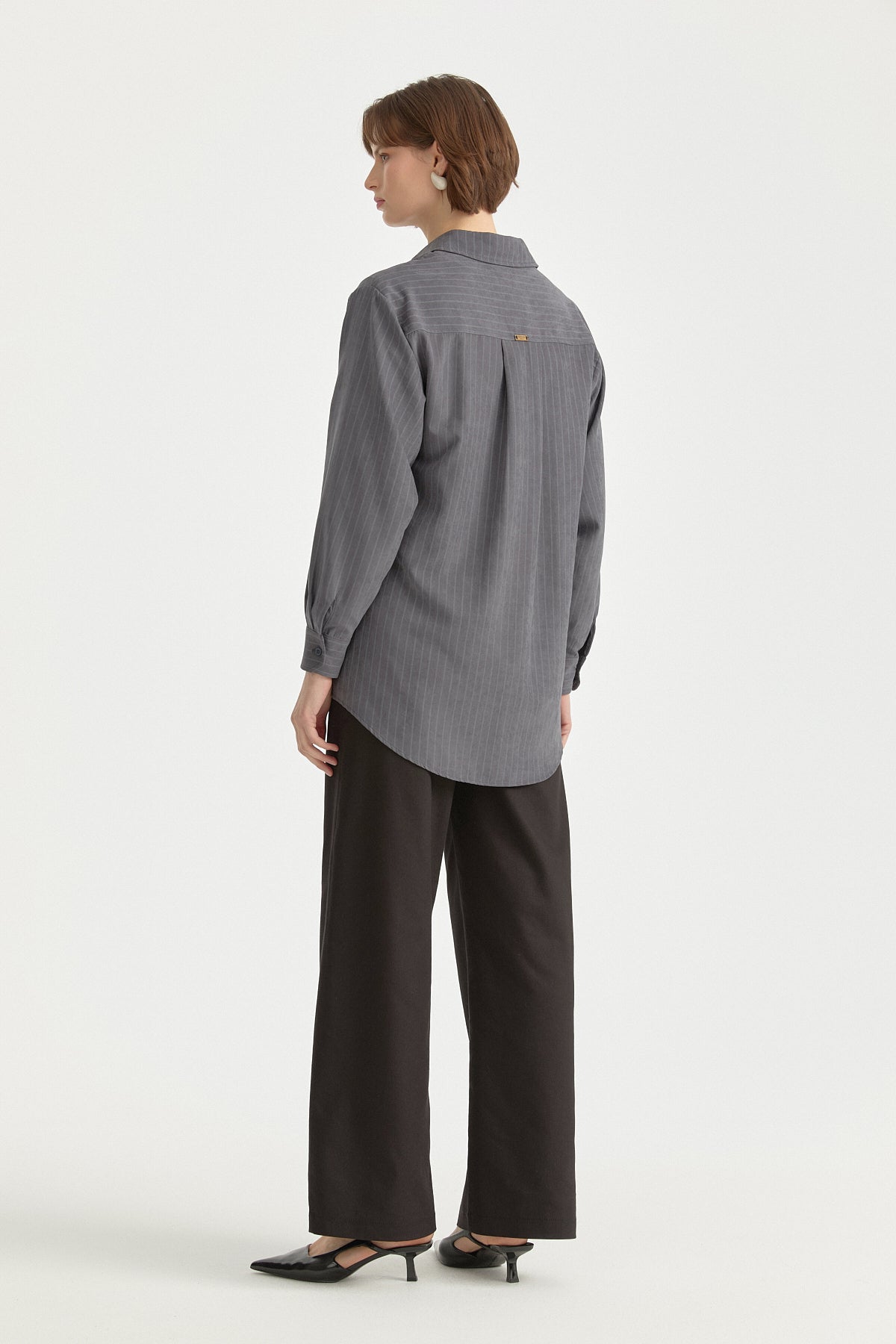 Striped Tunic with Pocket Detail - Dark Grey