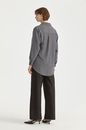 Striped Tunic with Pocket Detail - Dark Grey