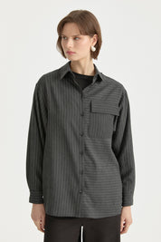 Striped Tunic with Pocket Detail - Black