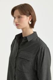 Striped Tunic with Pocket Detail - Black