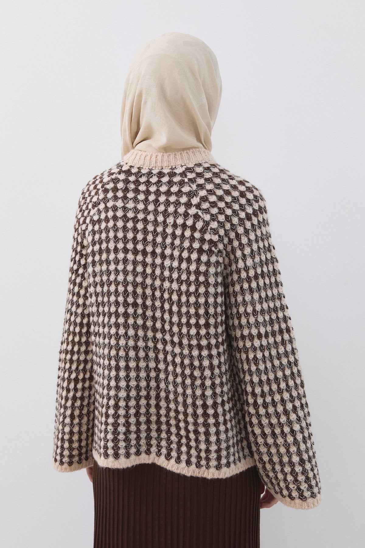 Multicolored Sequin Knit Wide-Sleeved Sweater - Beige
