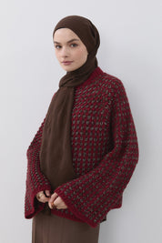 Multicolored Sequin Knit Wide-Sleeved Sweater - Burgundy