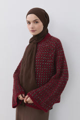 Multicolored Sequin Knit Wide-Sleeved Sweater - Burgundy