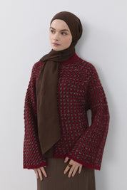 Multicolored Sequin Knit Wide-Sleeved Sweater - Burgundy