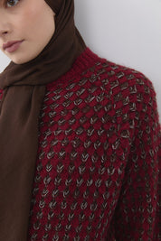 Multicolored Sequin Knit Wide-Sleeved Sweater - Burgundy