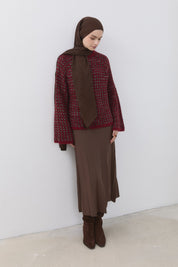 Multicolored Sequin Knit Wide-Sleeved Sweater - Burgundy
