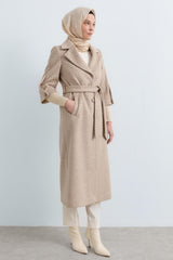 Crocidile Patterned Belted Coat - Mink