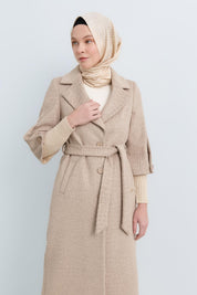 Crocidile Patterned Belted Coat - Mink