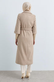Crocidile Patterned Belted Coat - Mink