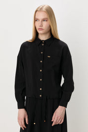 Crop Etek Bluz Modal Takım - Siyah