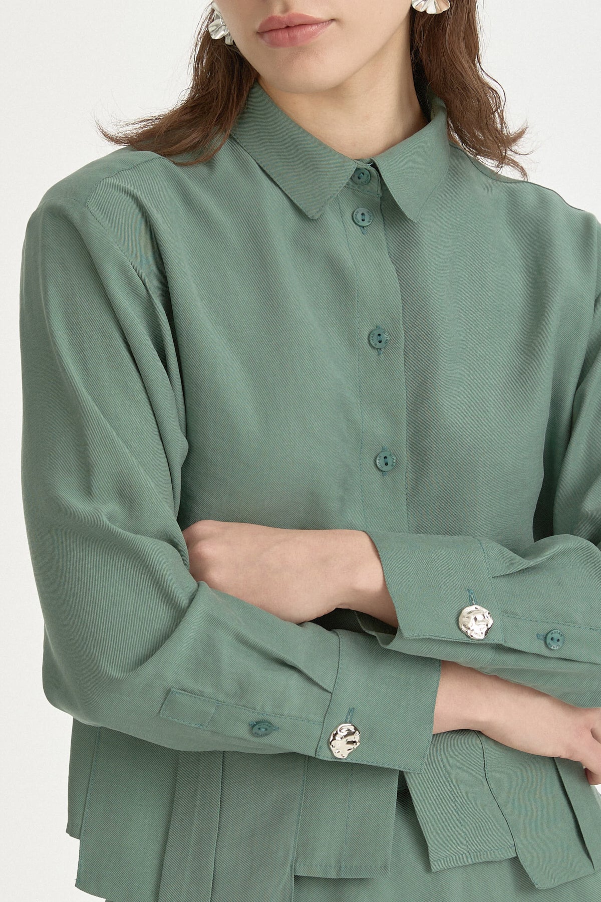 Lyocell Suit with Crop Shirt - Moss Green